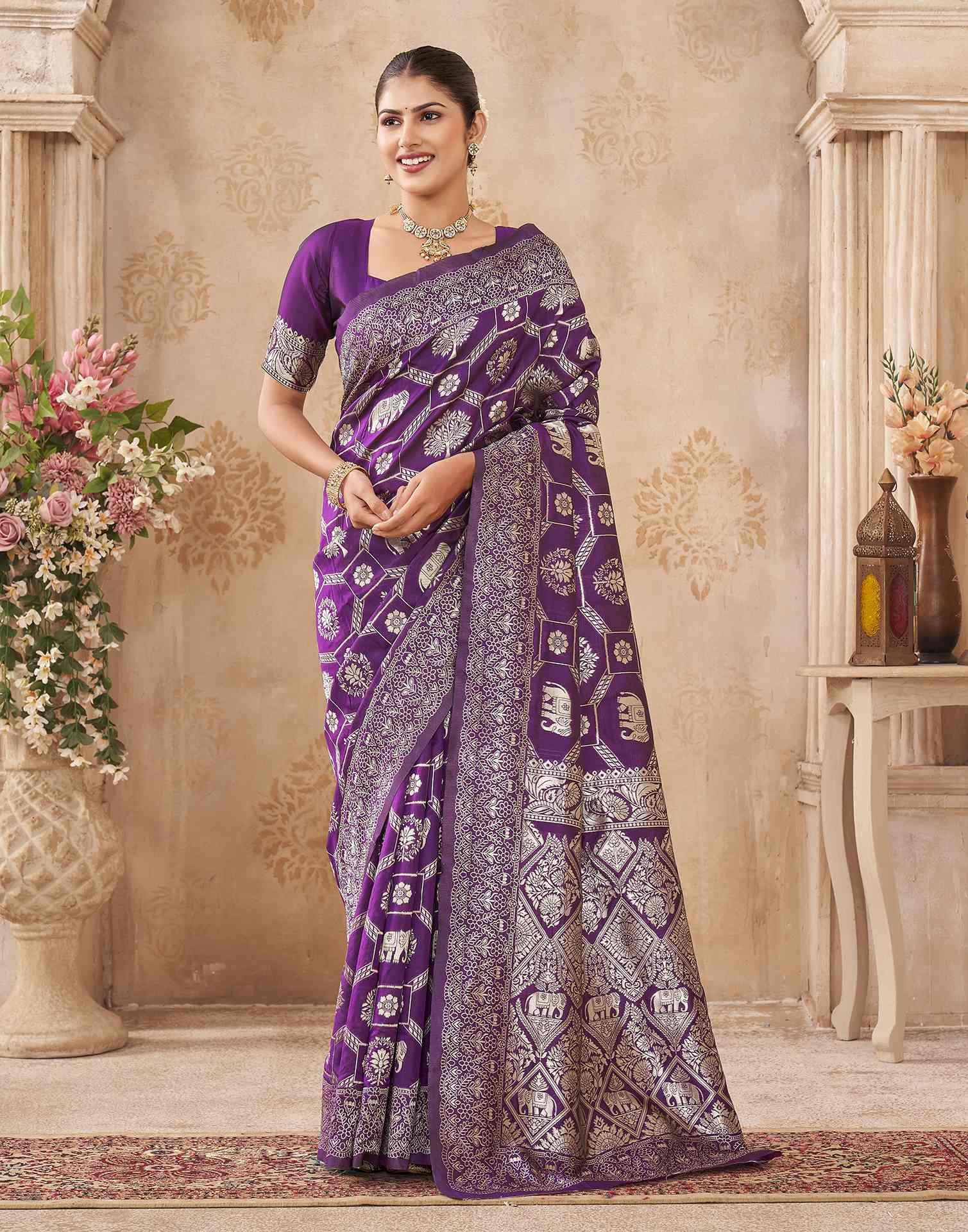 Purple Silk Woven Banarasi Saree