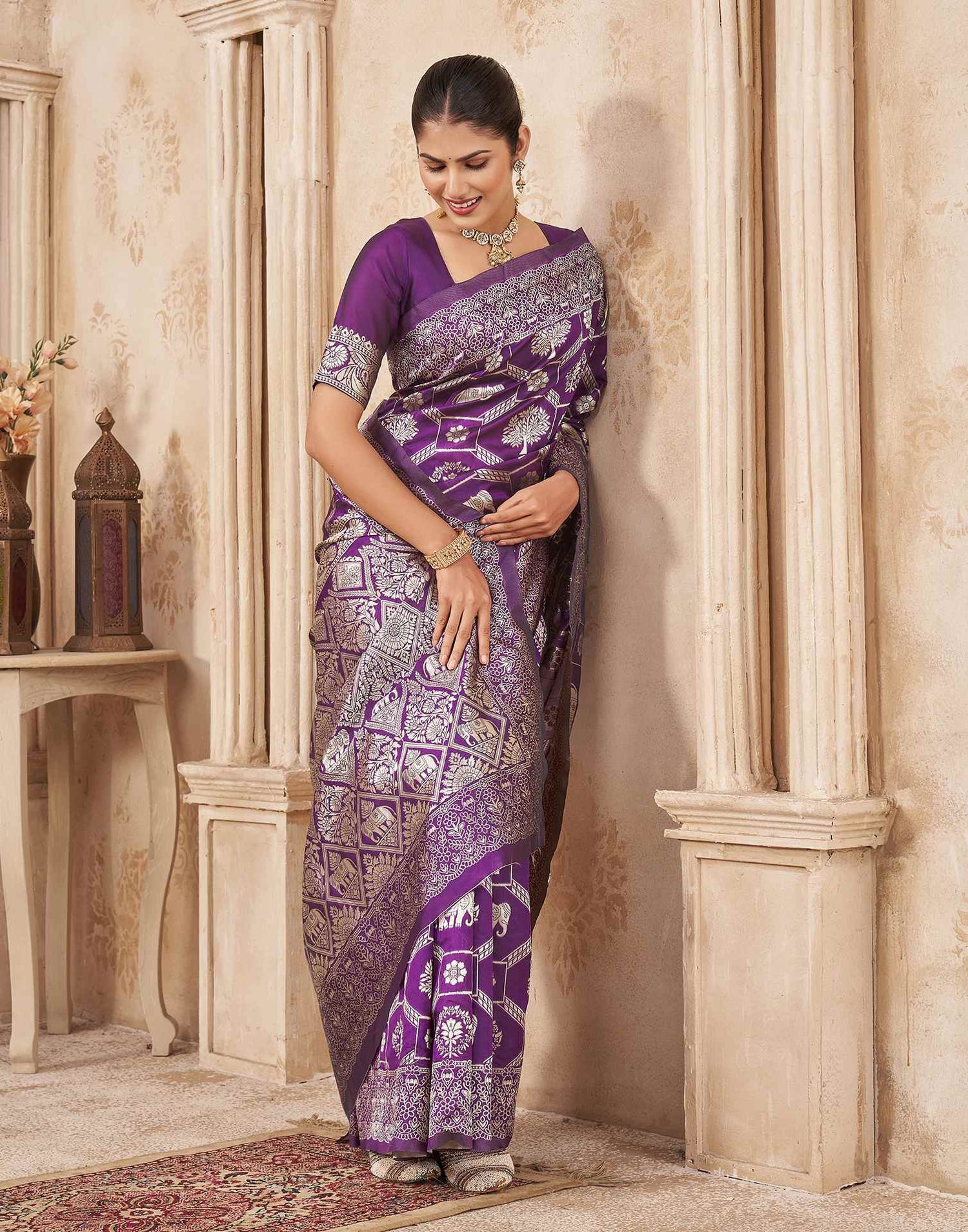 Purple Silk Woven Banarasi Saree