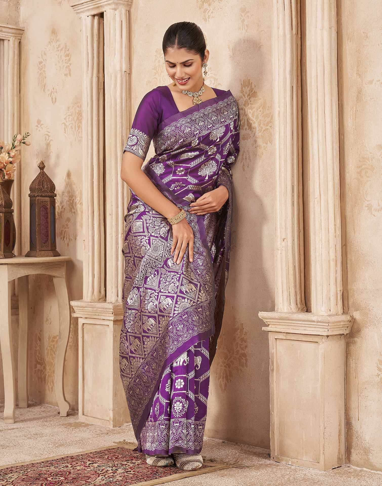 Purple Silk Woven Banarasi Saree