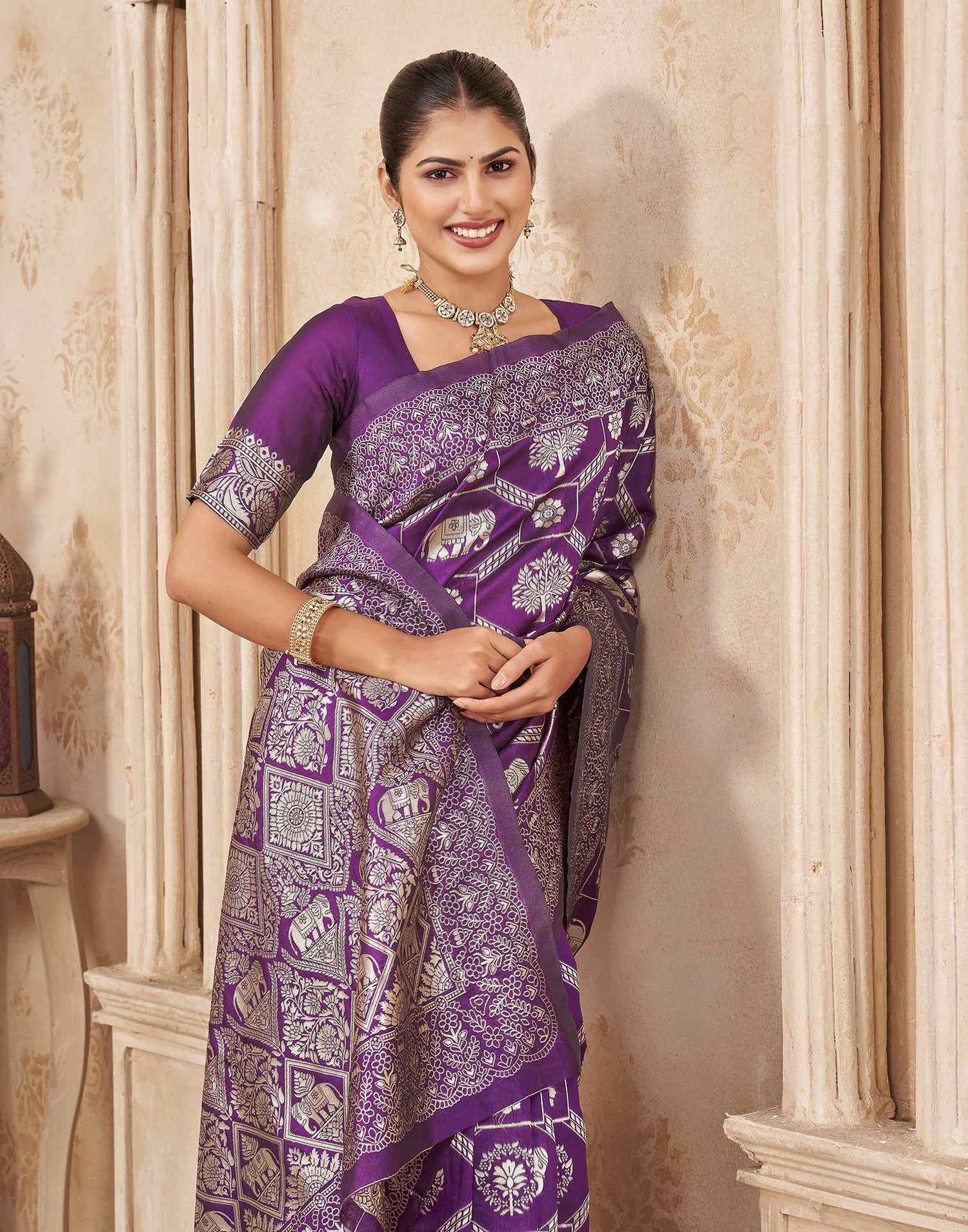 Purple Silk Woven Banarasi Saree
