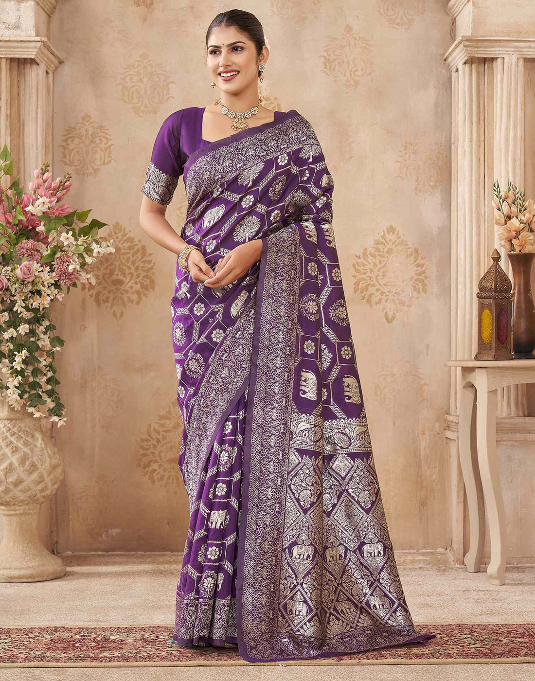 Purple Silk Woven Banarasi Saree