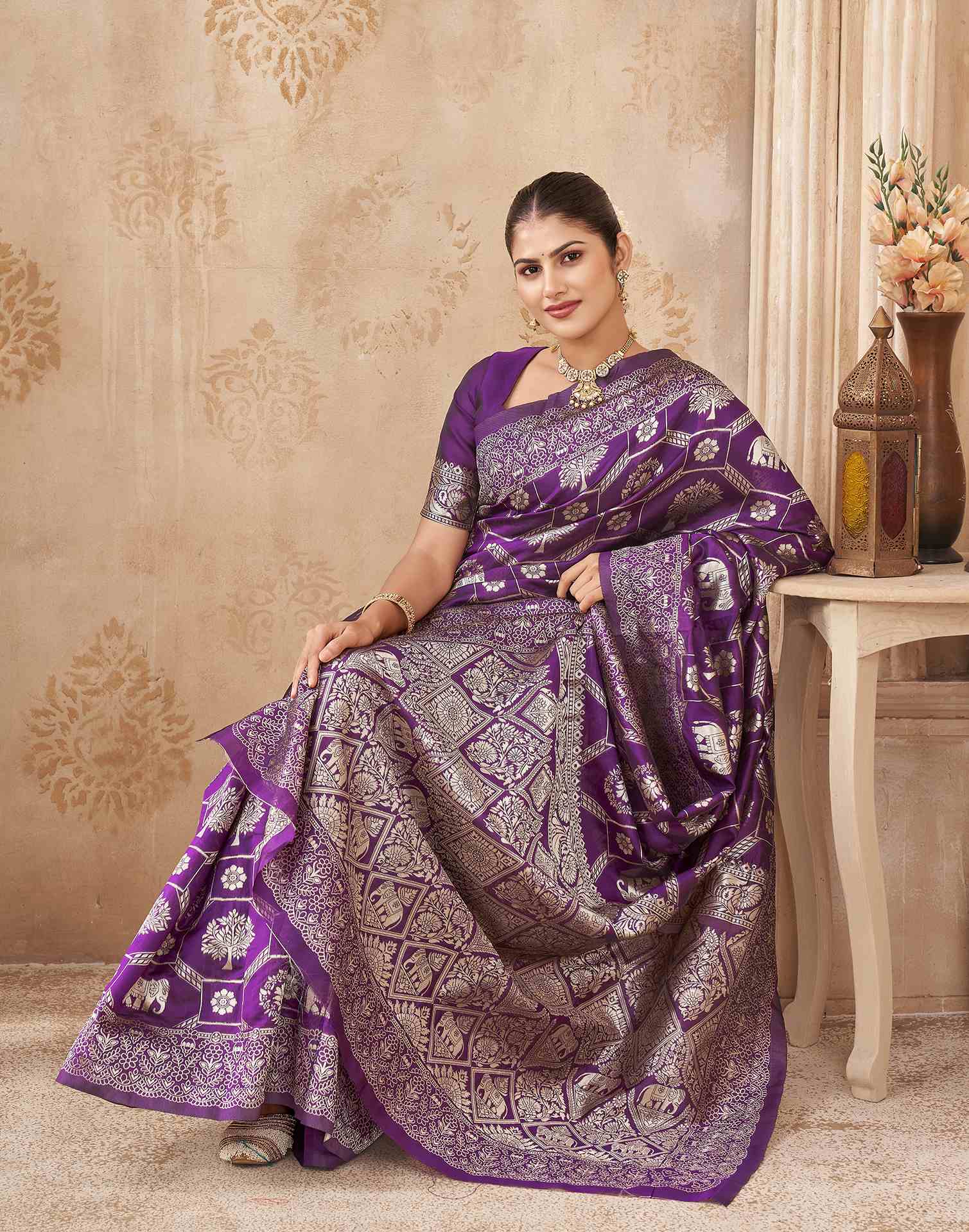 Purple Silk Woven Banarasi Saree