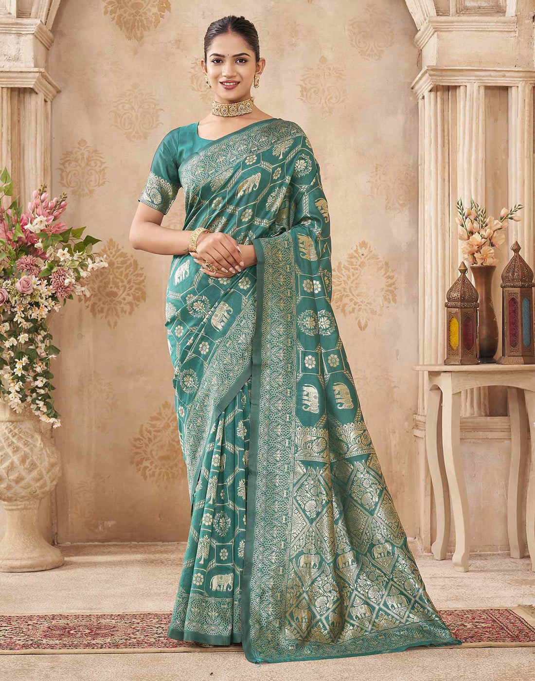 Turquoise Silk Woven Banarasi Saree