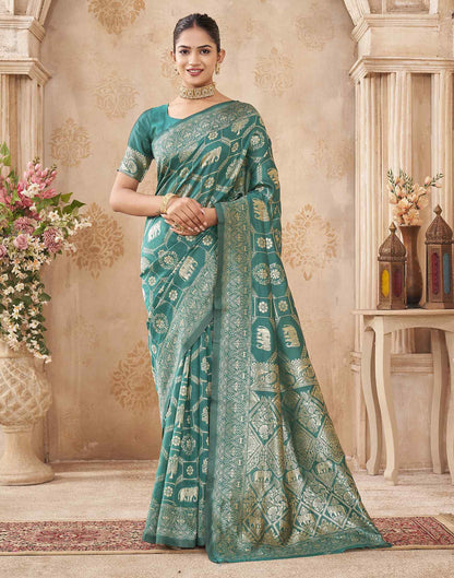 Turquoise Silk Woven Banarasi Saree