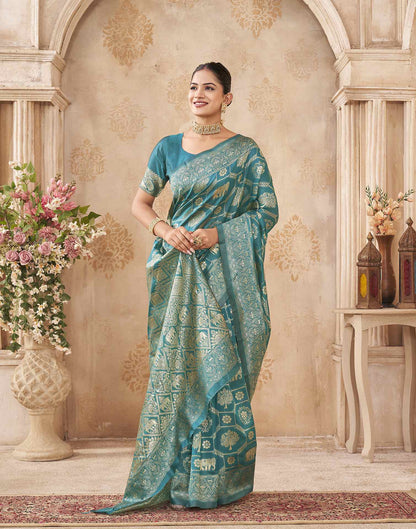 Turquoise Silk Woven Banarasi Saree