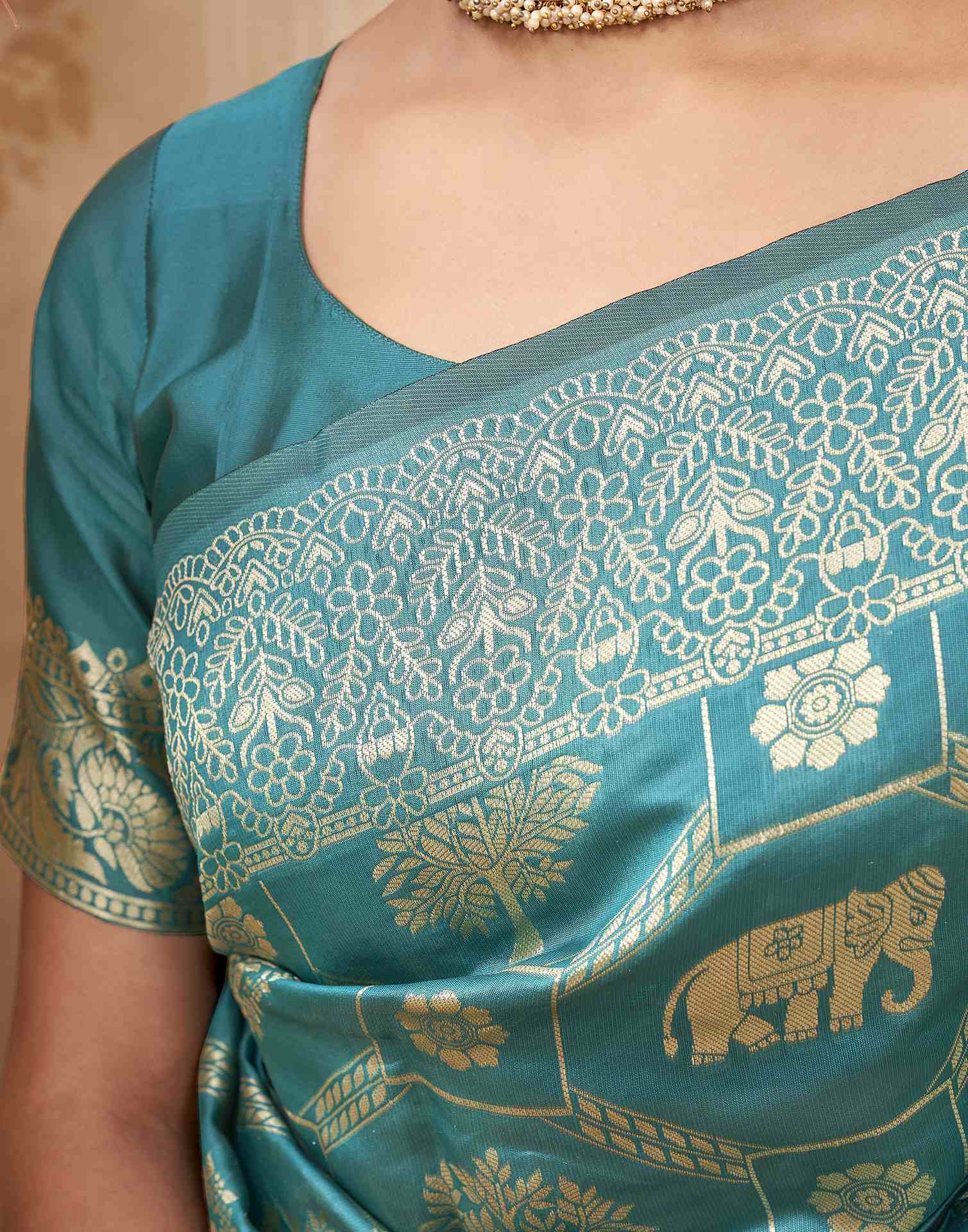 Turquoise Silk Woven Banarasi Saree