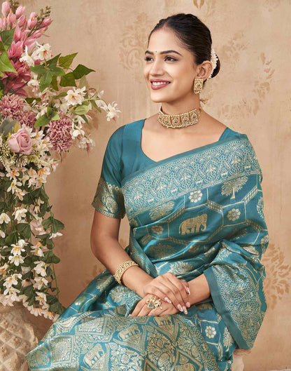 Turquoise Silk Woven Banarasi Saree