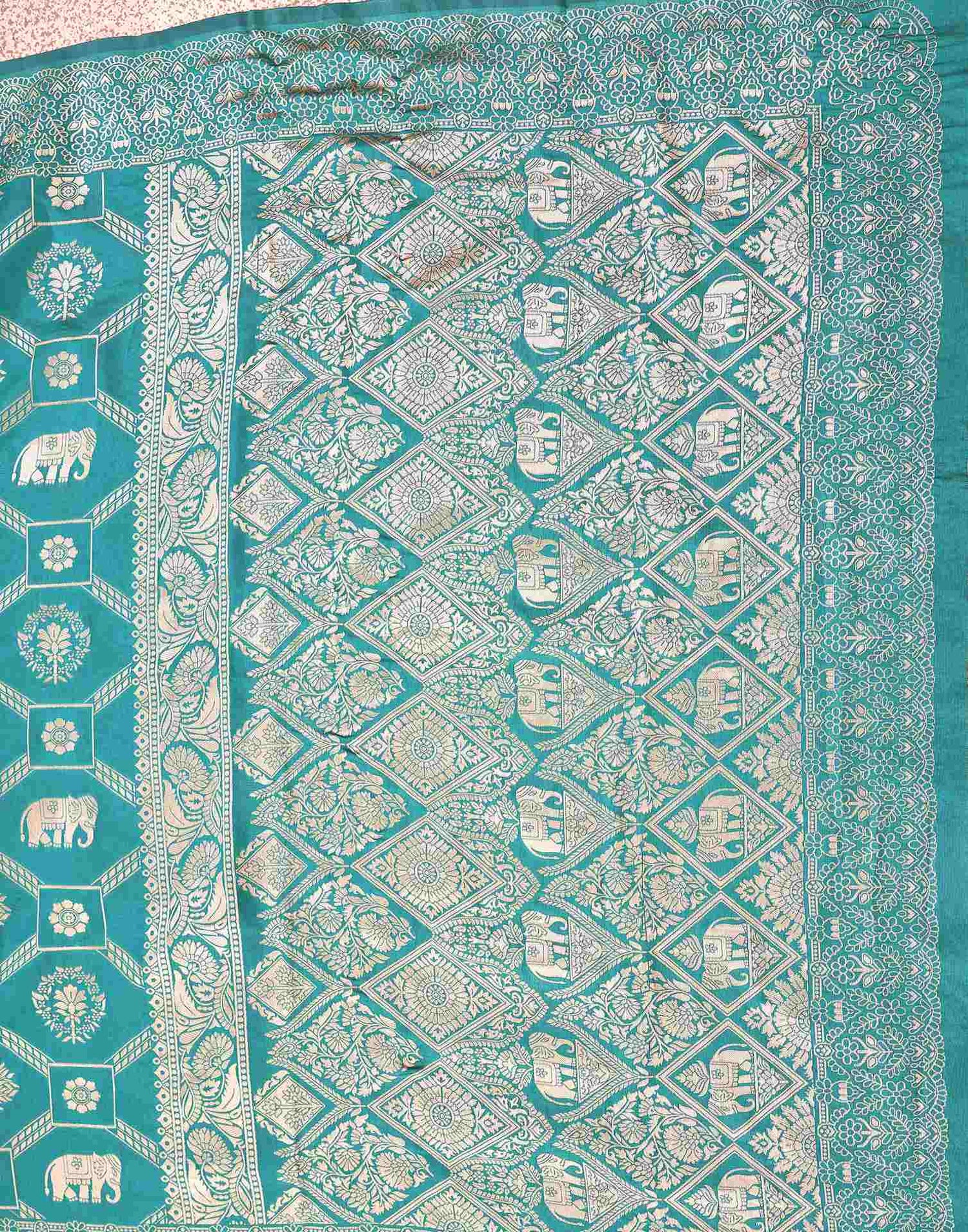 Turquoise Silk Woven Banarasi Saree