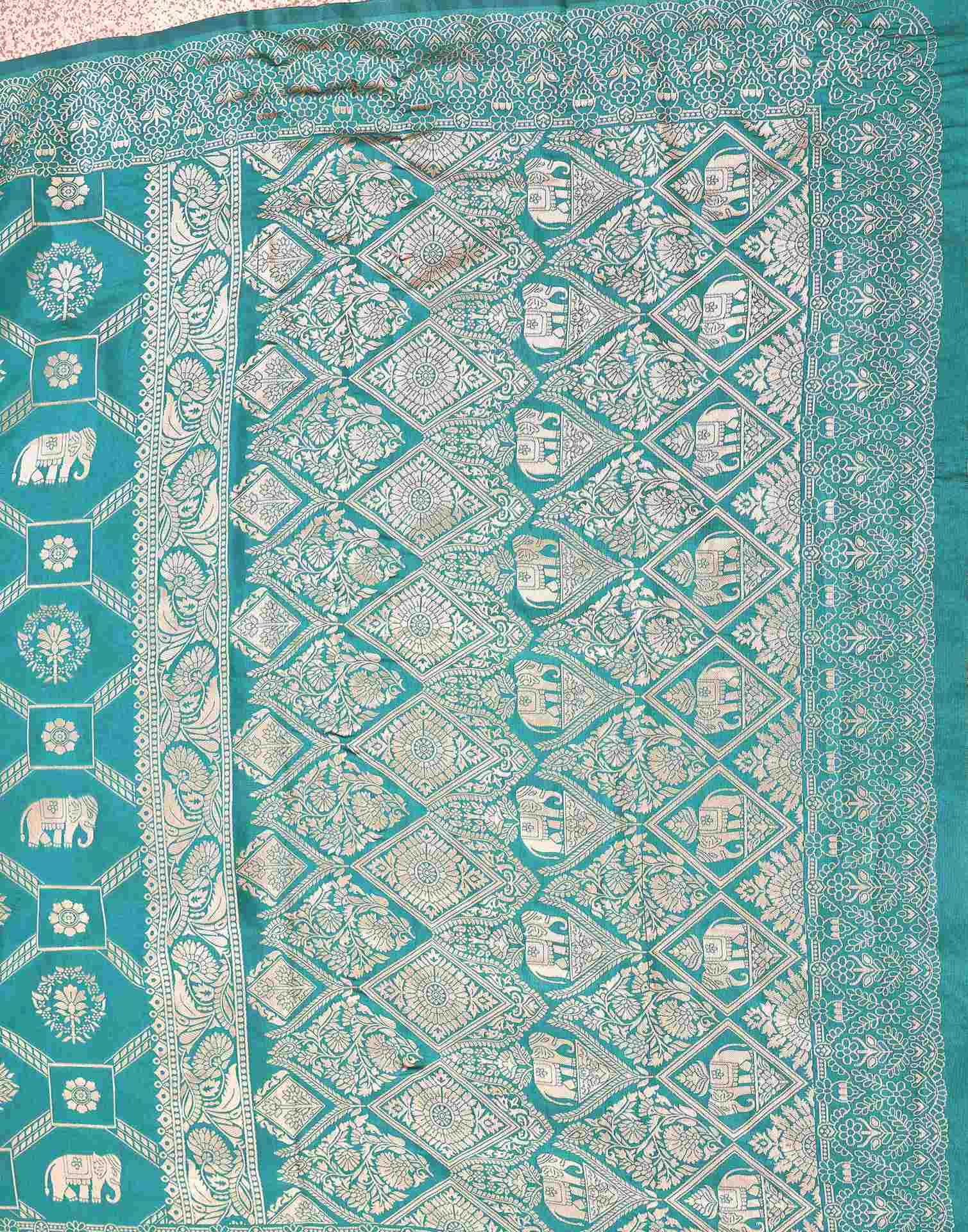 Turquoise Silk Woven Banarasi Saree