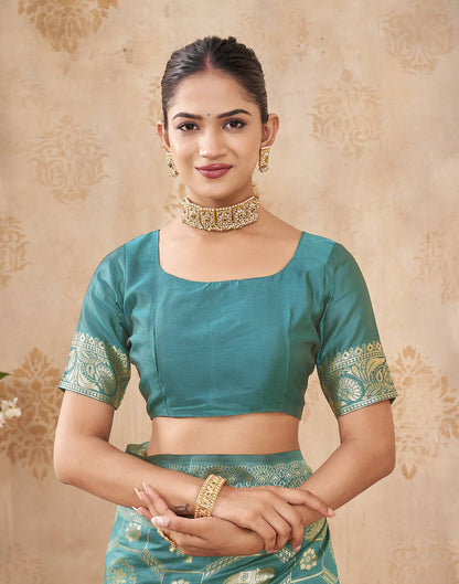 Turquoise Silk Woven Banarasi Saree