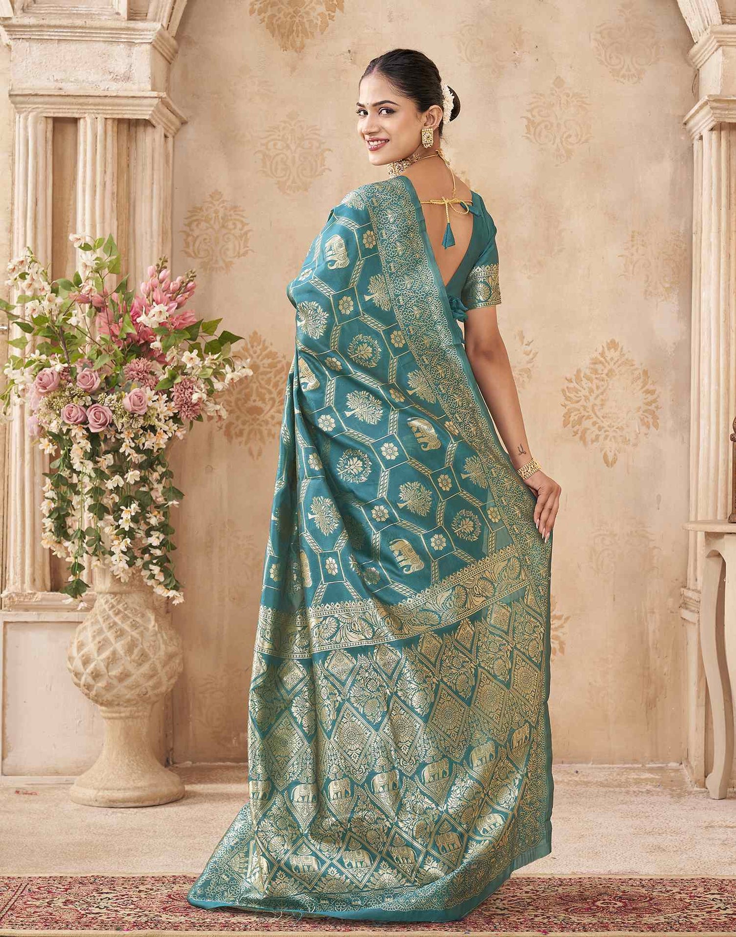 Turquoise Silk Woven Banarasi Saree
