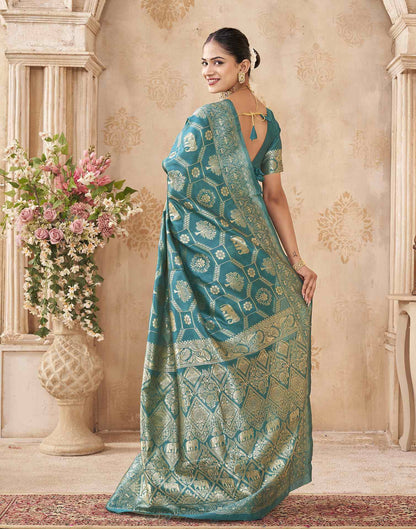 Turquoise Silk Woven Banarasi Saree