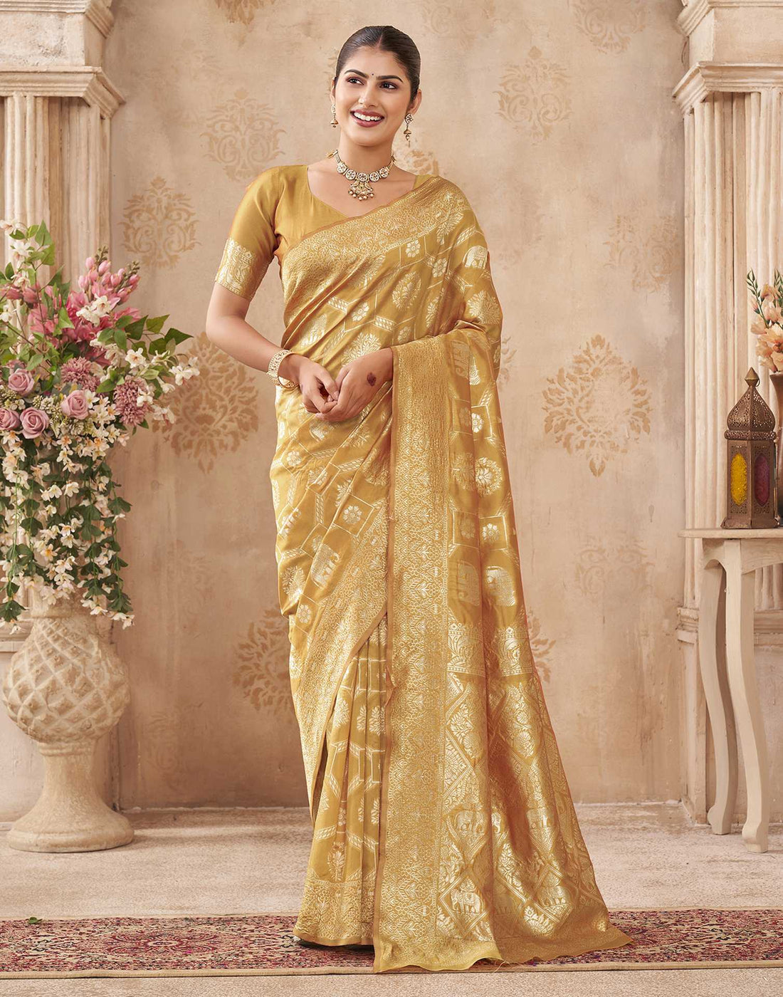 Turmeric Yellow Silk Woven Banarasi Saree