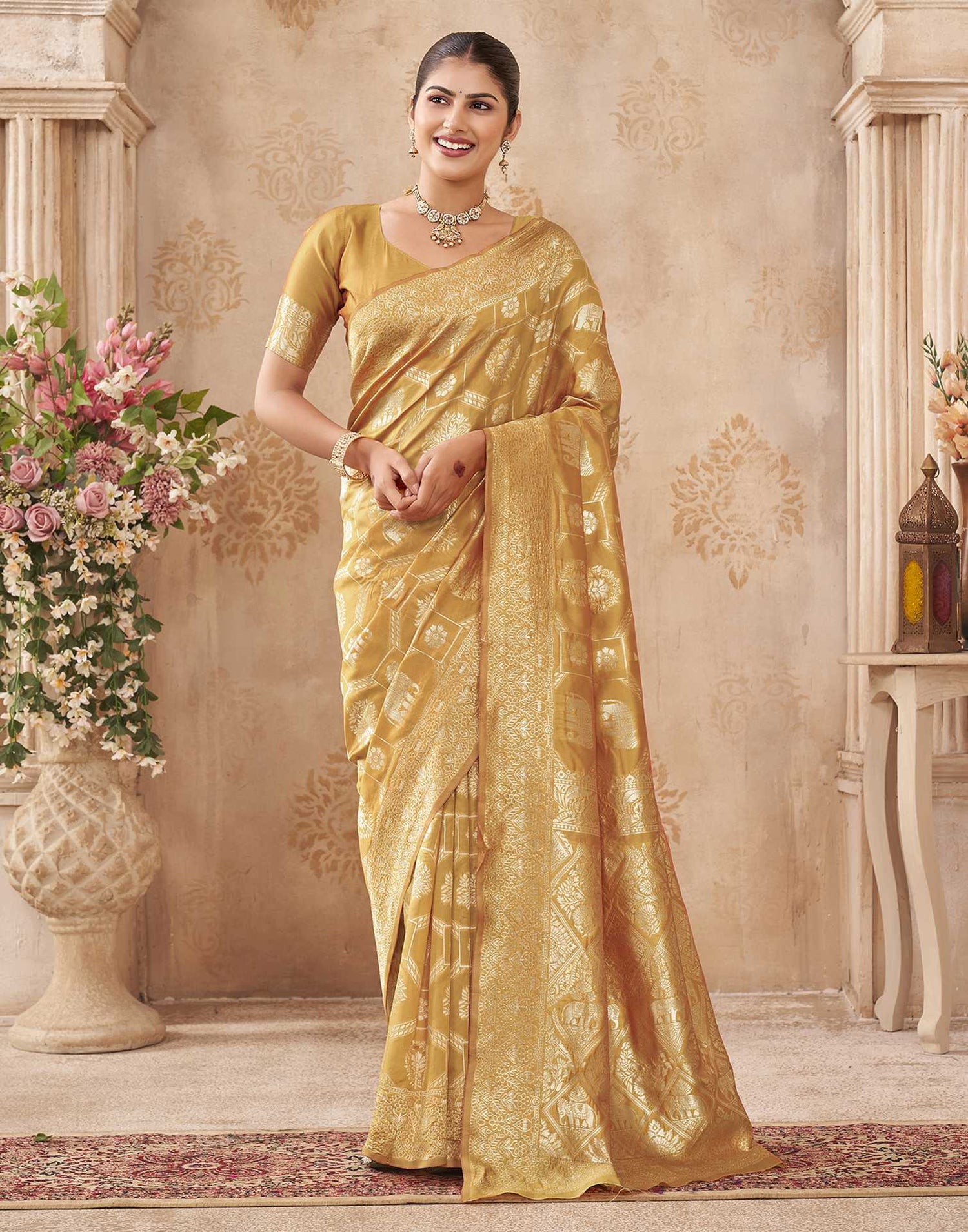 Turmeric Yellow Silk Woven Banarasi Saree
