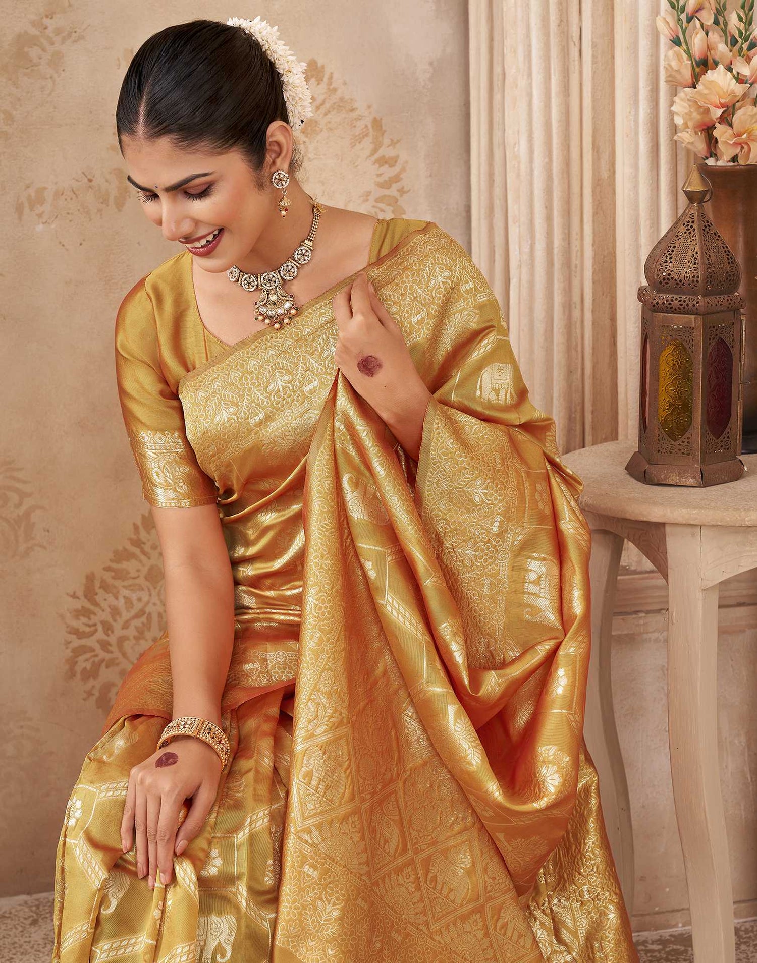 Turmeric Yellow Silk Woven Banarasi Saree