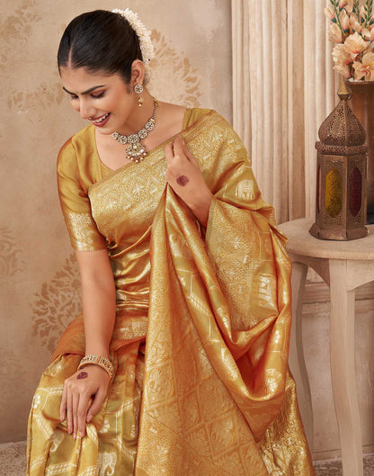 Turmeric Yellow Silk Woven Banarasi Saree
