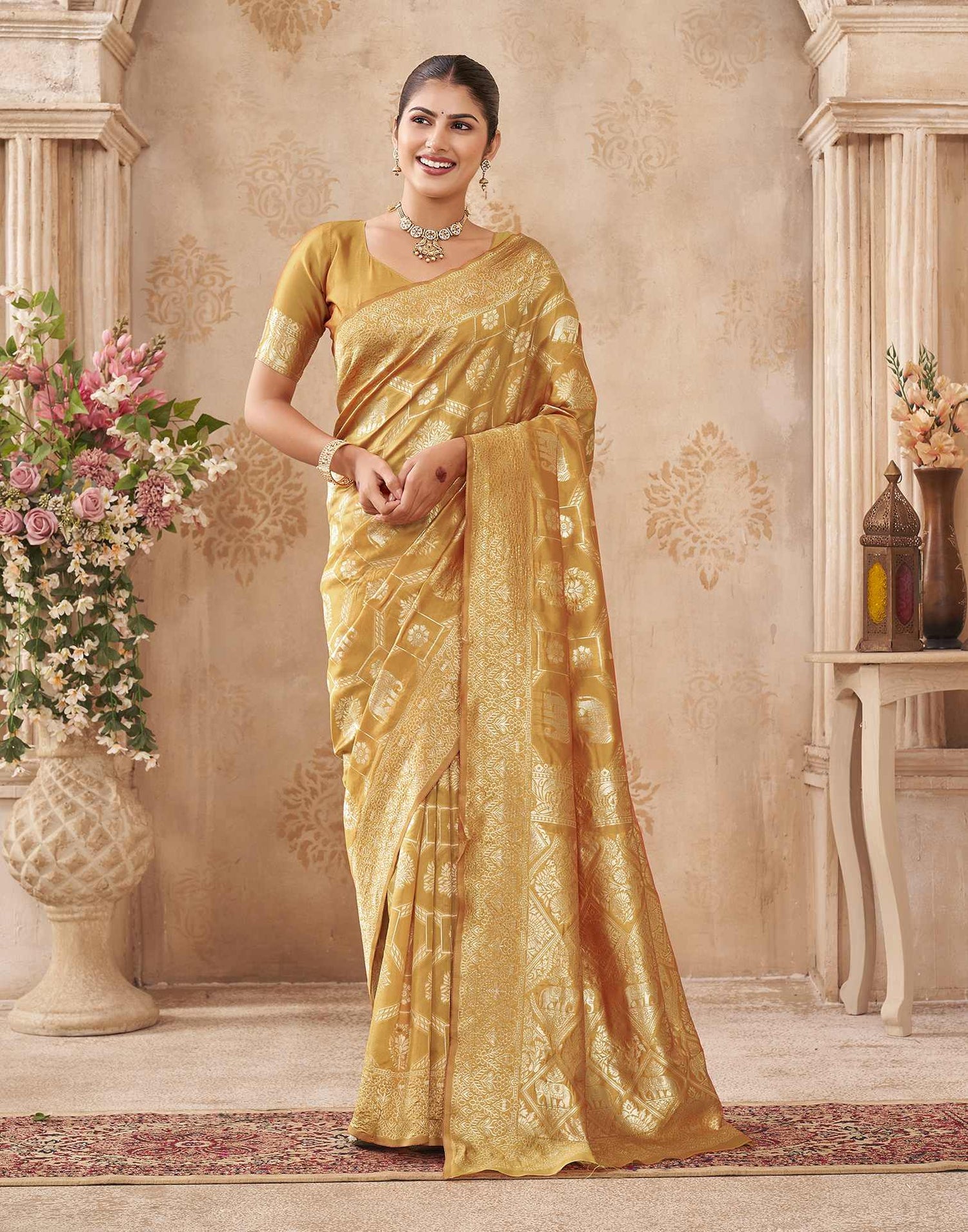Turmeric Yellow Silk Woven Banarasi Saree