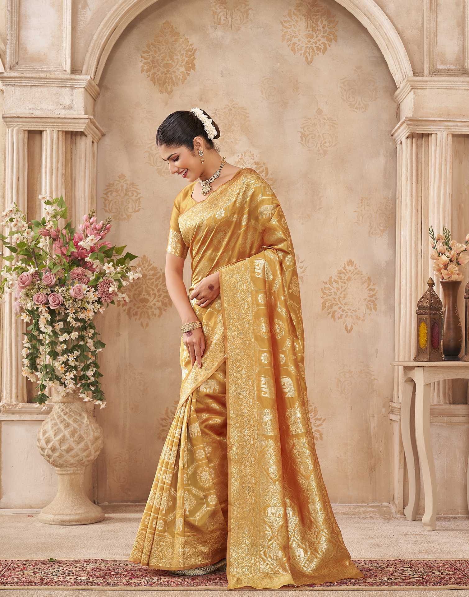 Turmeric Yellow Silk Woven Banarasi Saree