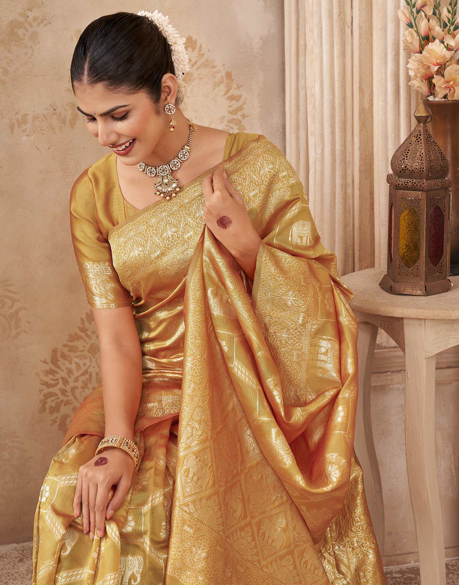 Turmeric Yellow Silk Woven Banarasi Saree