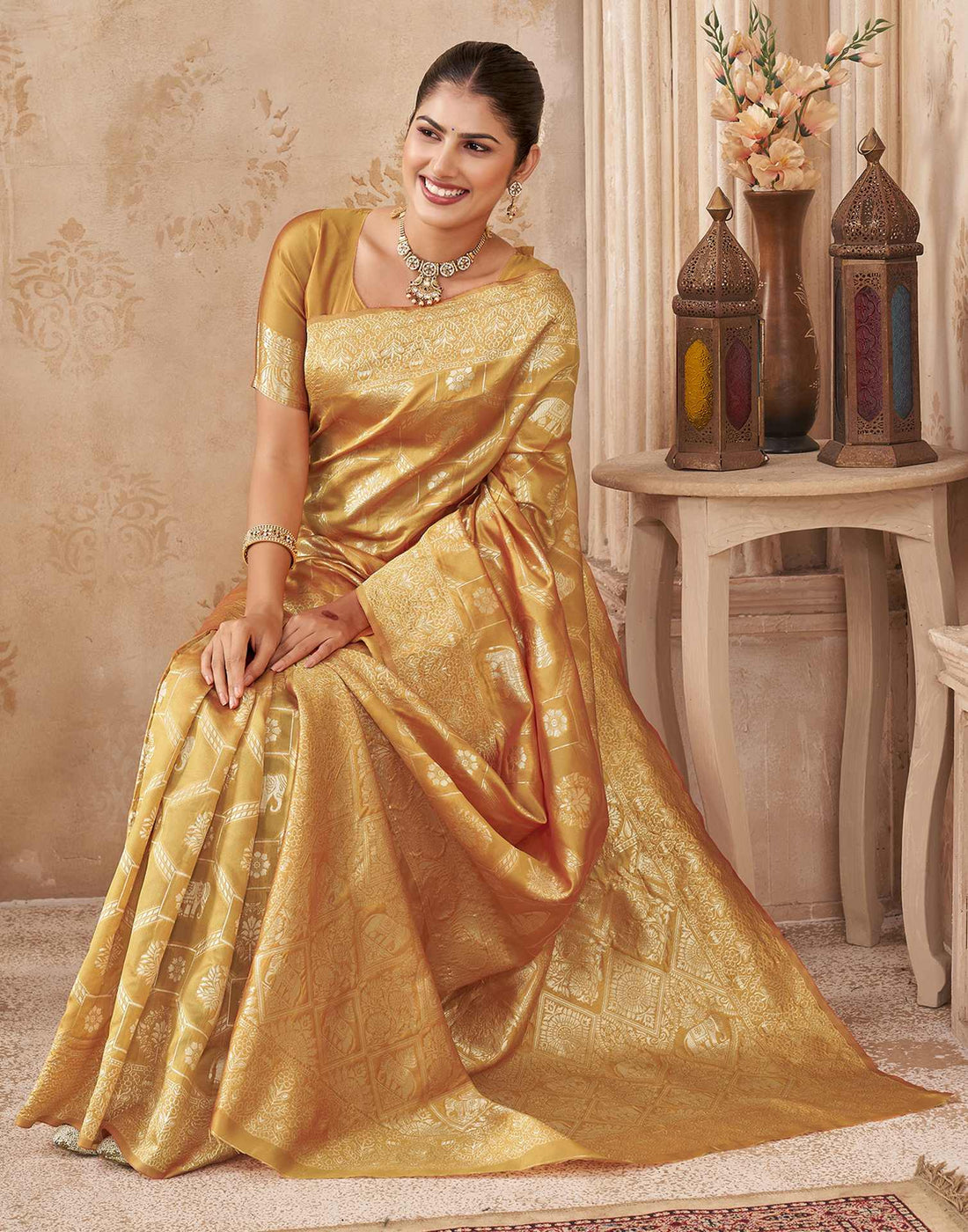 Turmeric Yellow Silk Woven Banarasi Saree