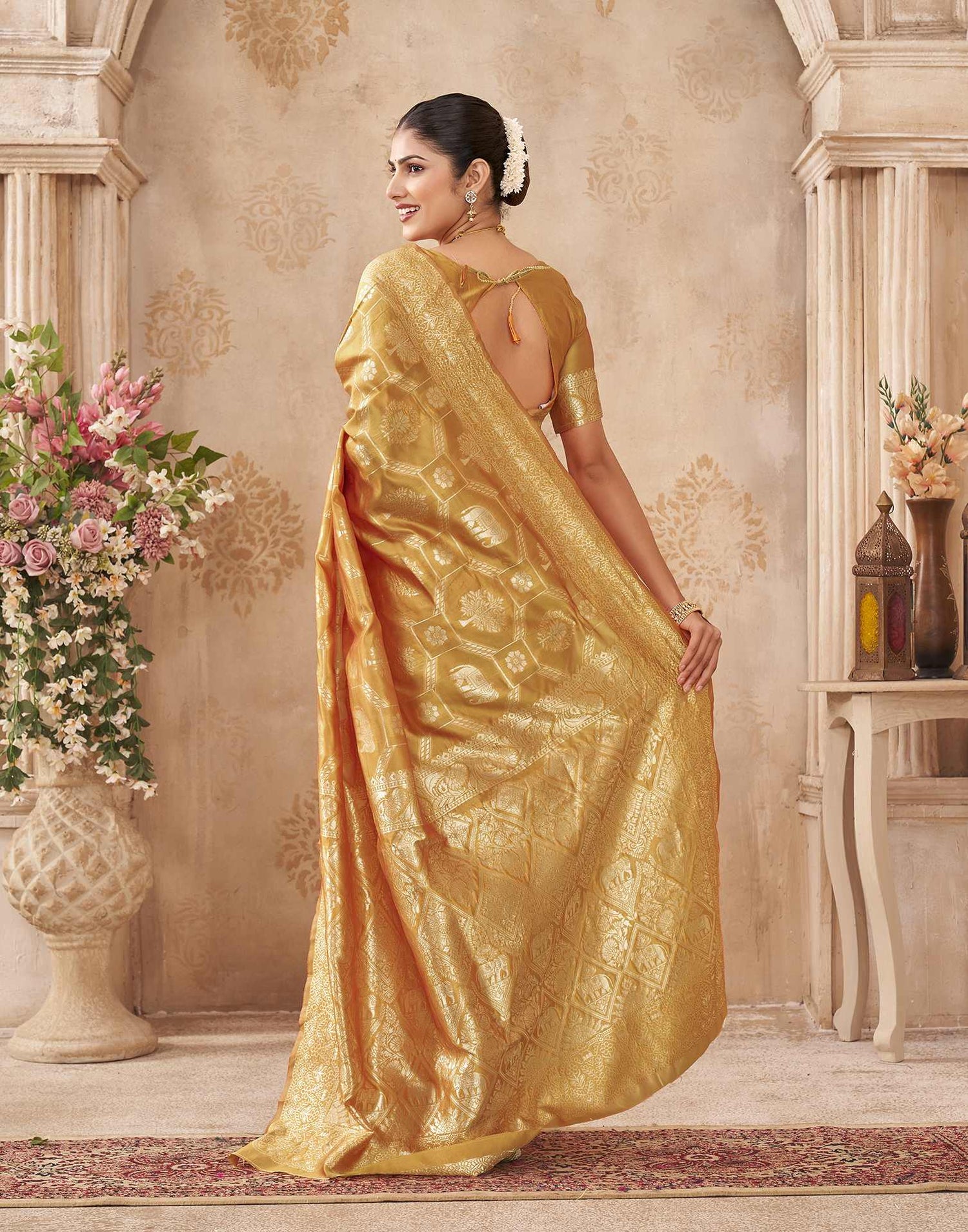 Turmeric Yellow Silk Woven Banarasi Saree