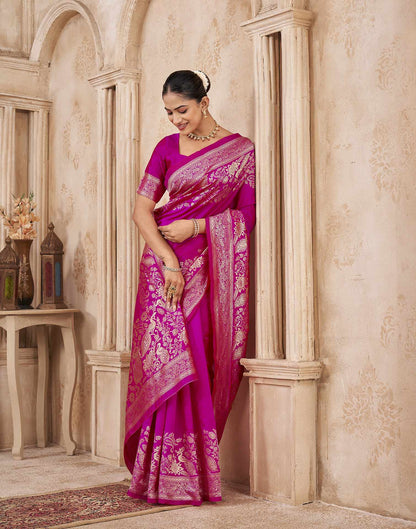 Dark Pink Silk Woven Banarasi Saree