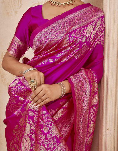 Dark Pink Silk Woven Banarasi Saree