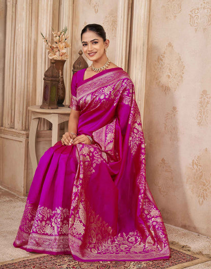 Dark Pink Silk Woven Banarasi Saree