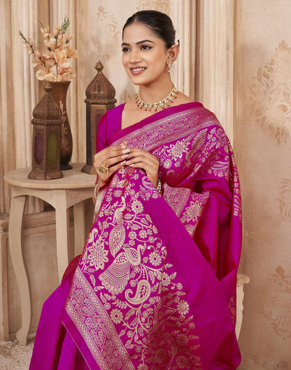 Dark Pink Silk Woven Banarasi Saree
