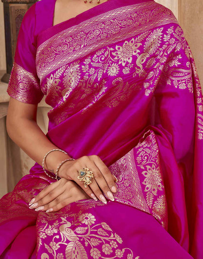 Dark Pink Silk Woven Banarasi Saree