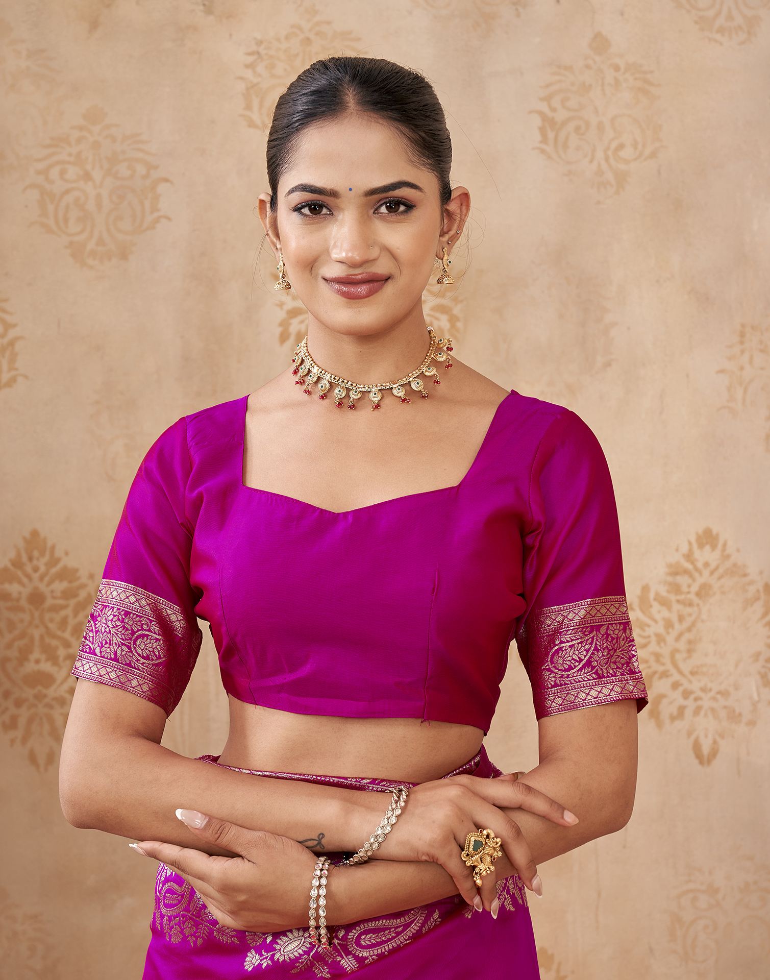 Dark Pink Silk Woven Banarasi Saree