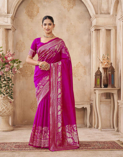 Dark Pink Silk Woven Banarasi Saree
