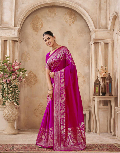 Dark Pink Silk Woven Banarasi Saree