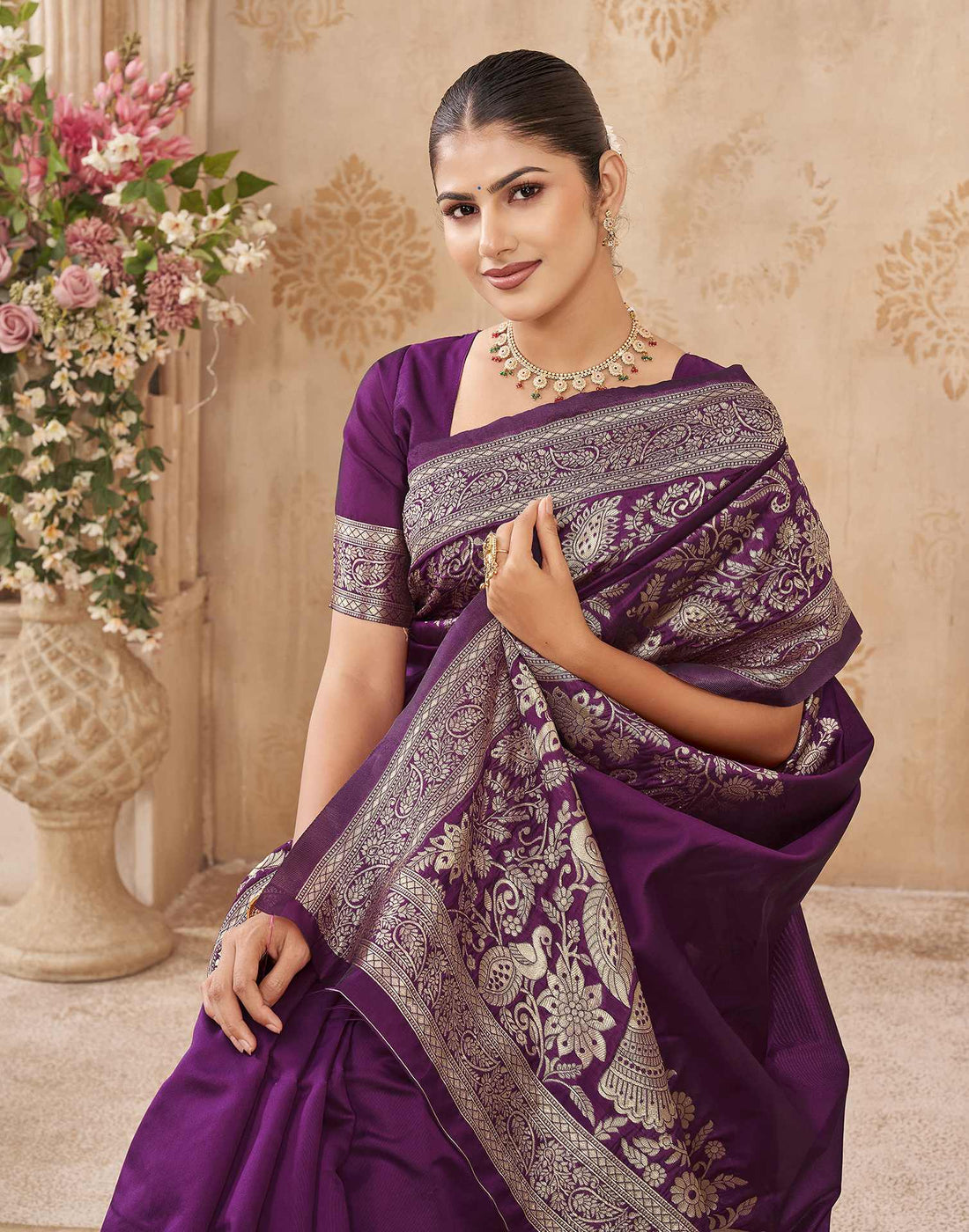 Purple Silk Woven Banarasi Saree