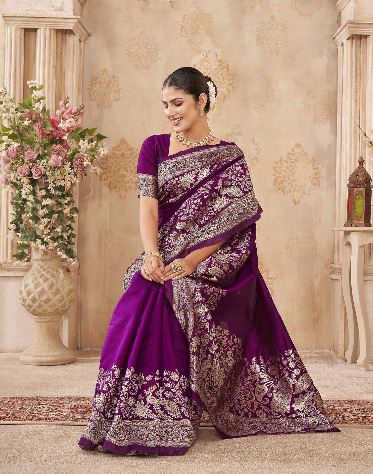 Purple Silk Woven Banarasi Saree