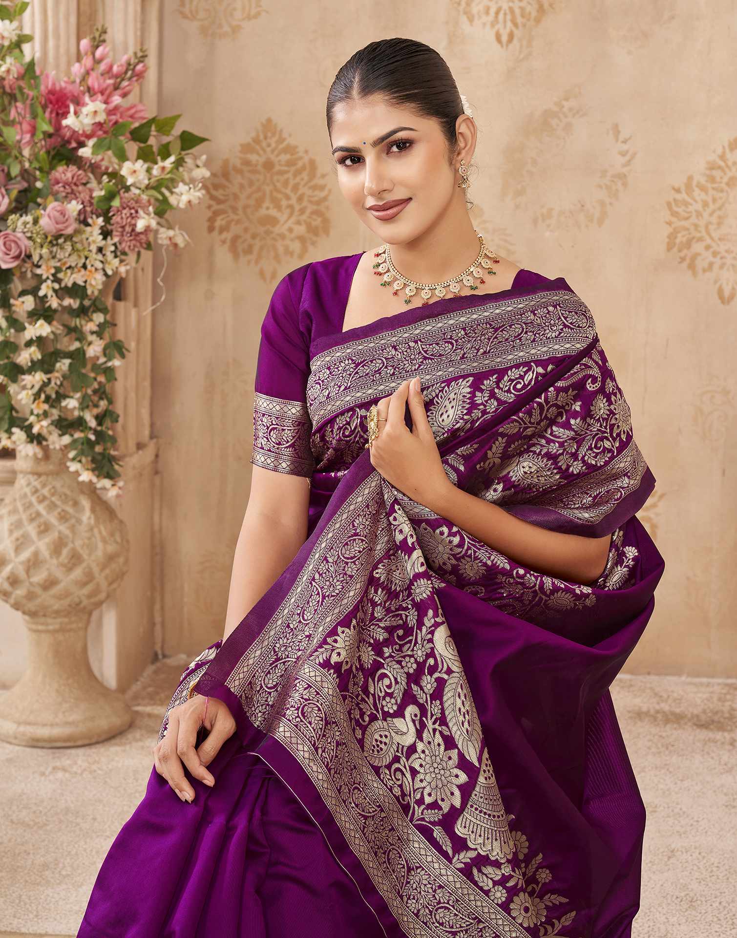 Purple Silk Woven Banarasi Saree