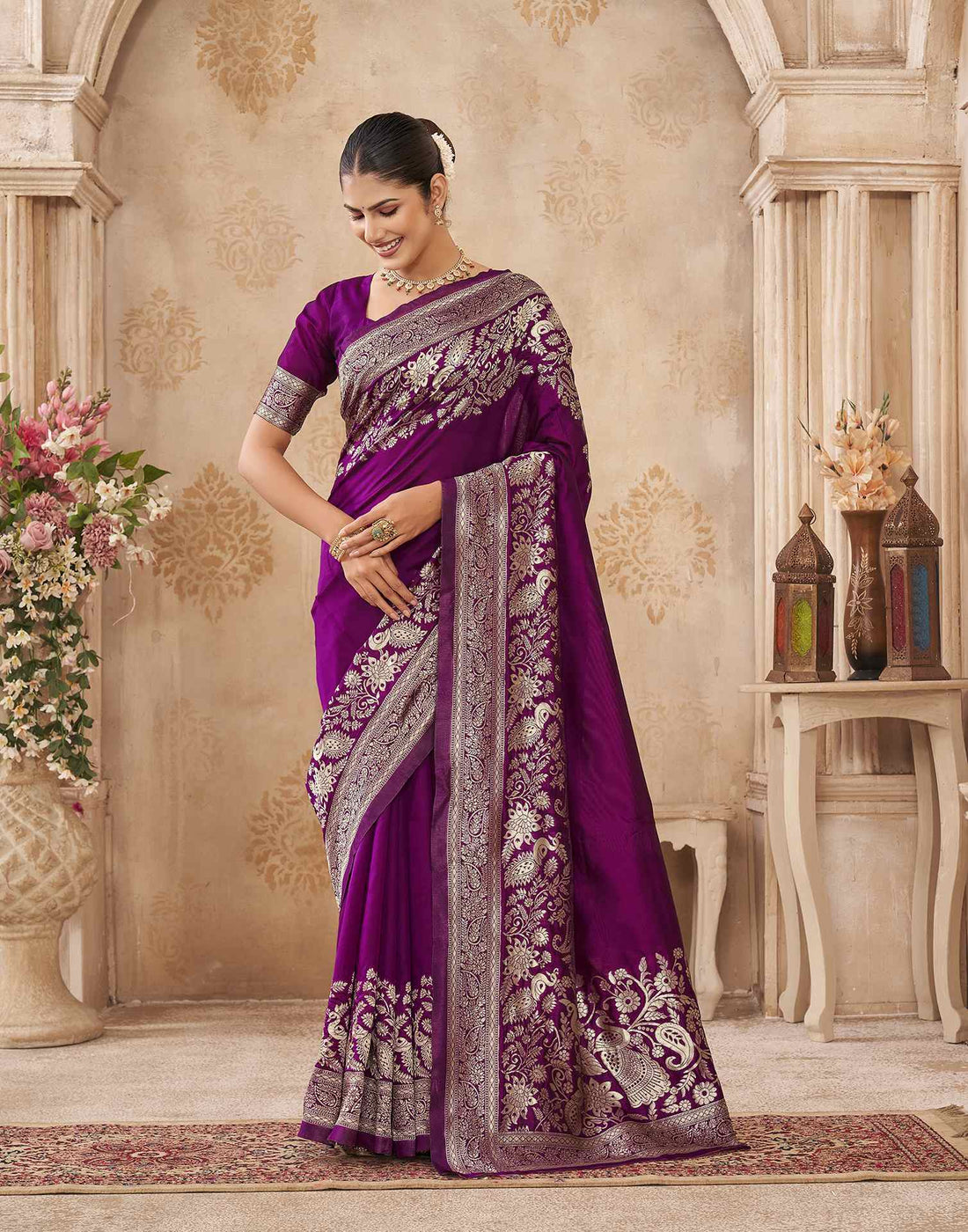 Purple Silk Woven Banarasi Saree