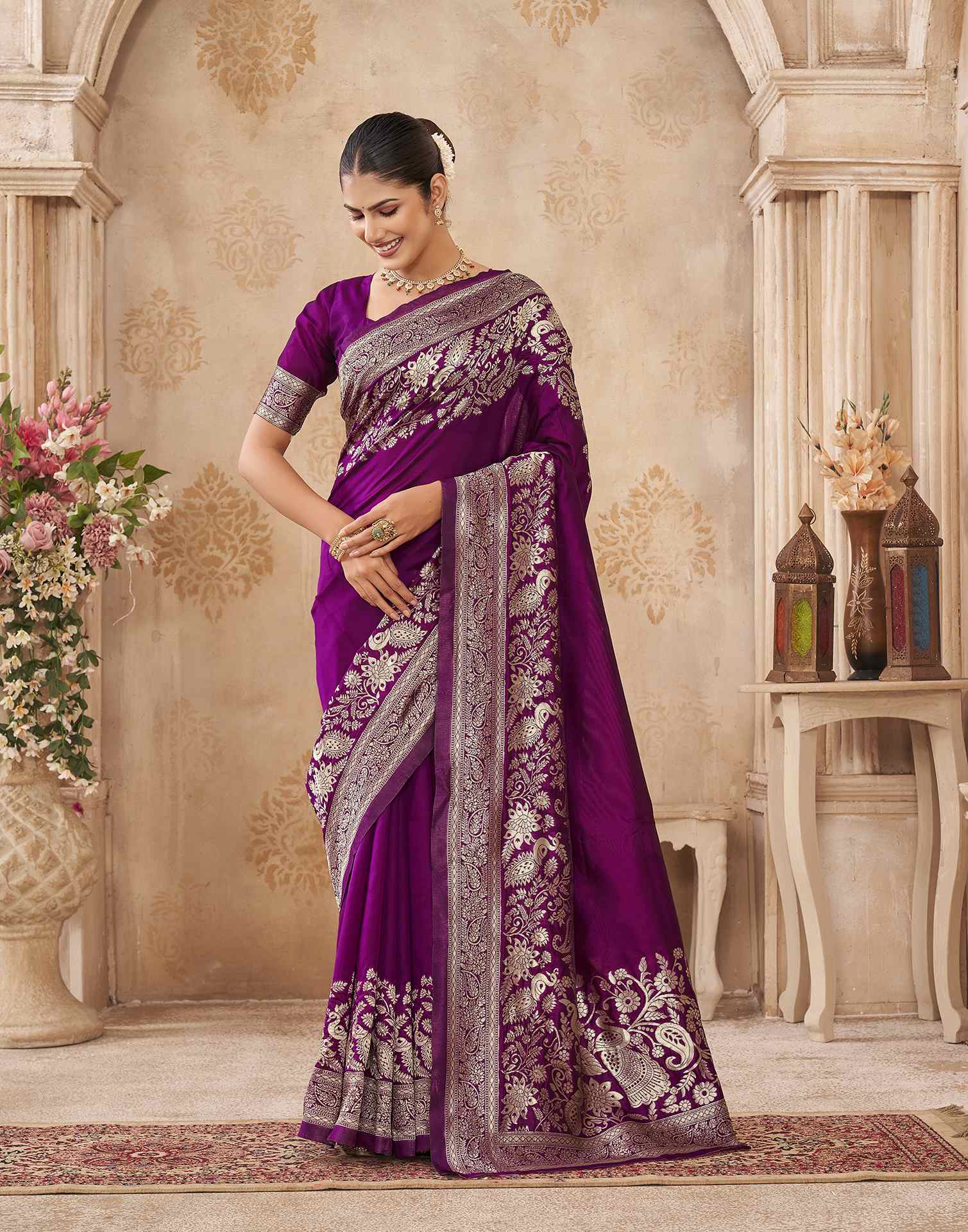 Purple Silk Woven Banarasi Saree
