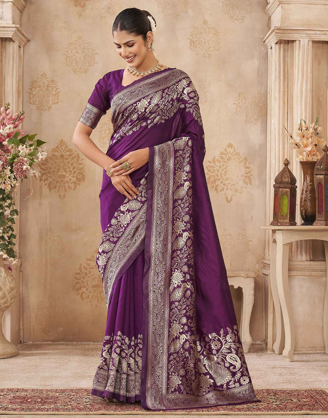 Purple Silk Woven Banarasi Saree