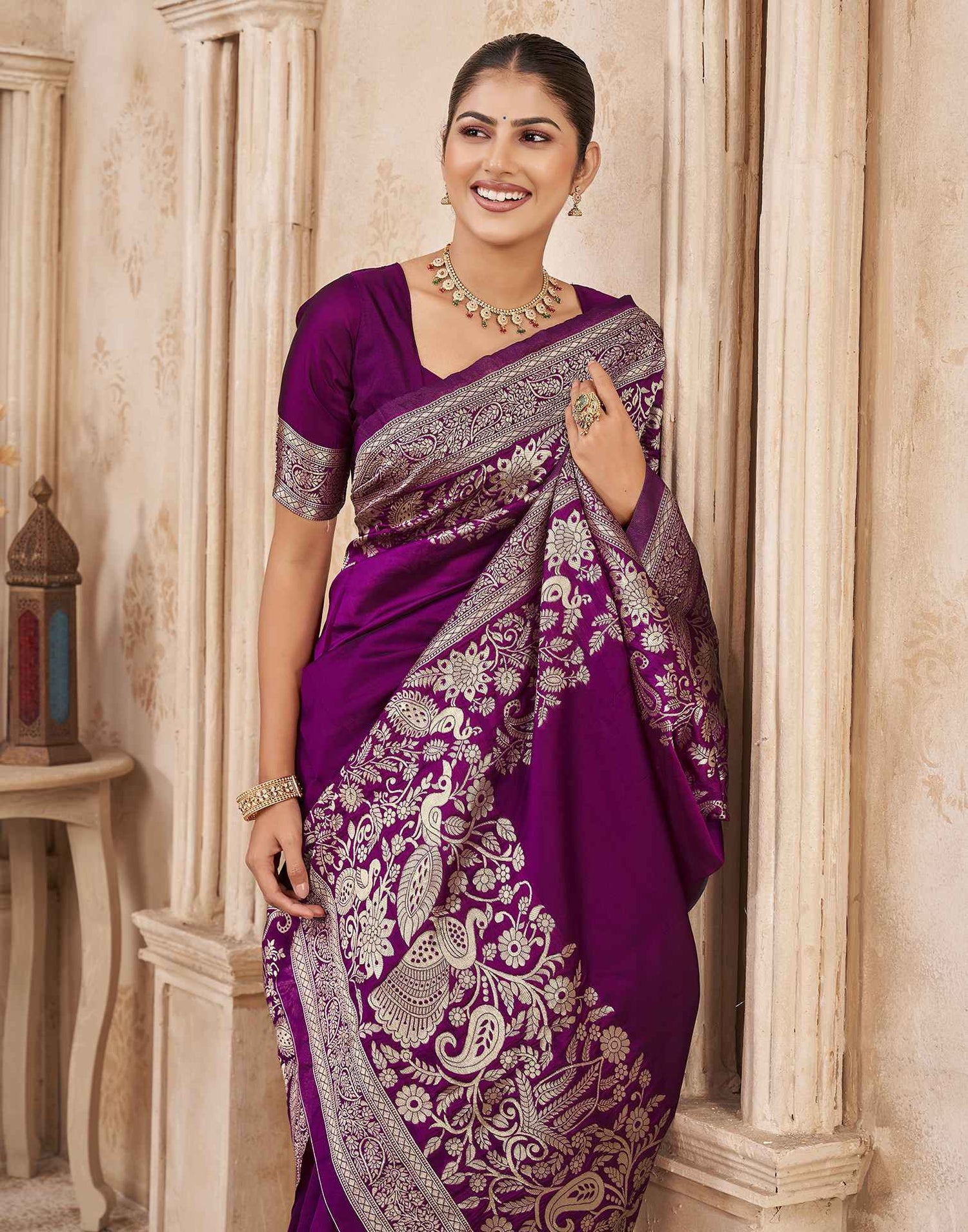 Purple Silk Woven Banarasi Saree