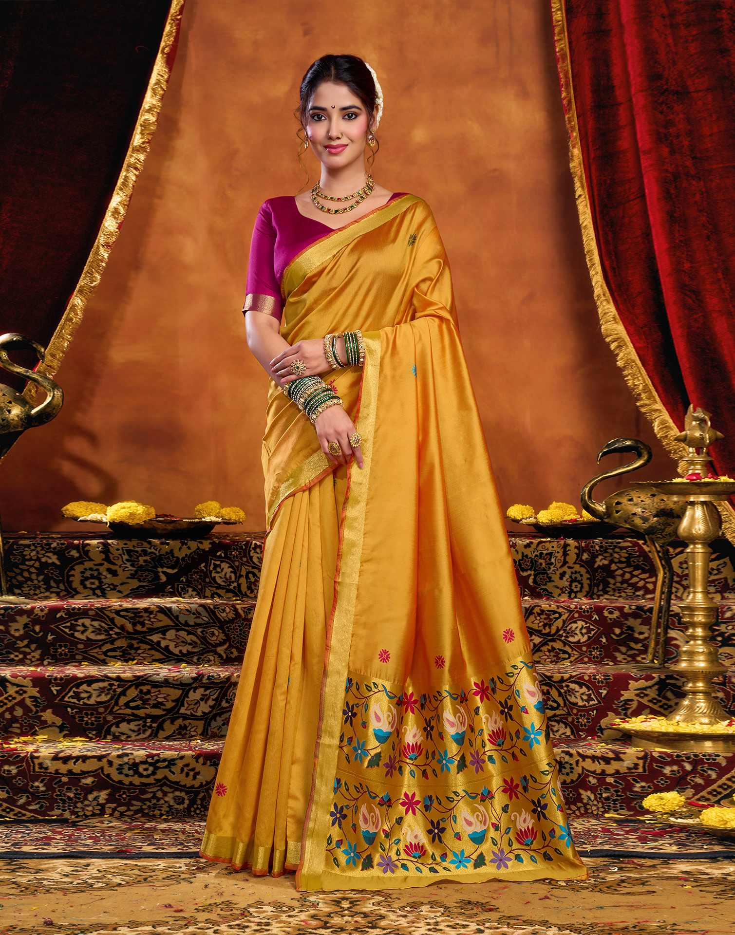 Turmeric Yellow Silk Woven Paithani Saree