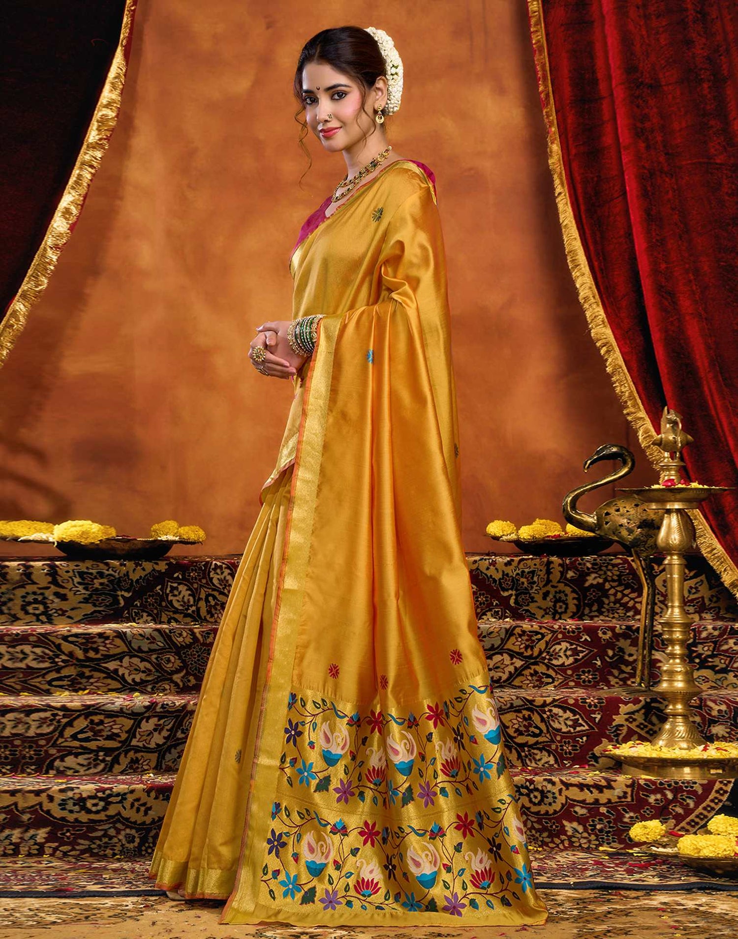 Turmeric Yellow Silk Woven Paithani Saree