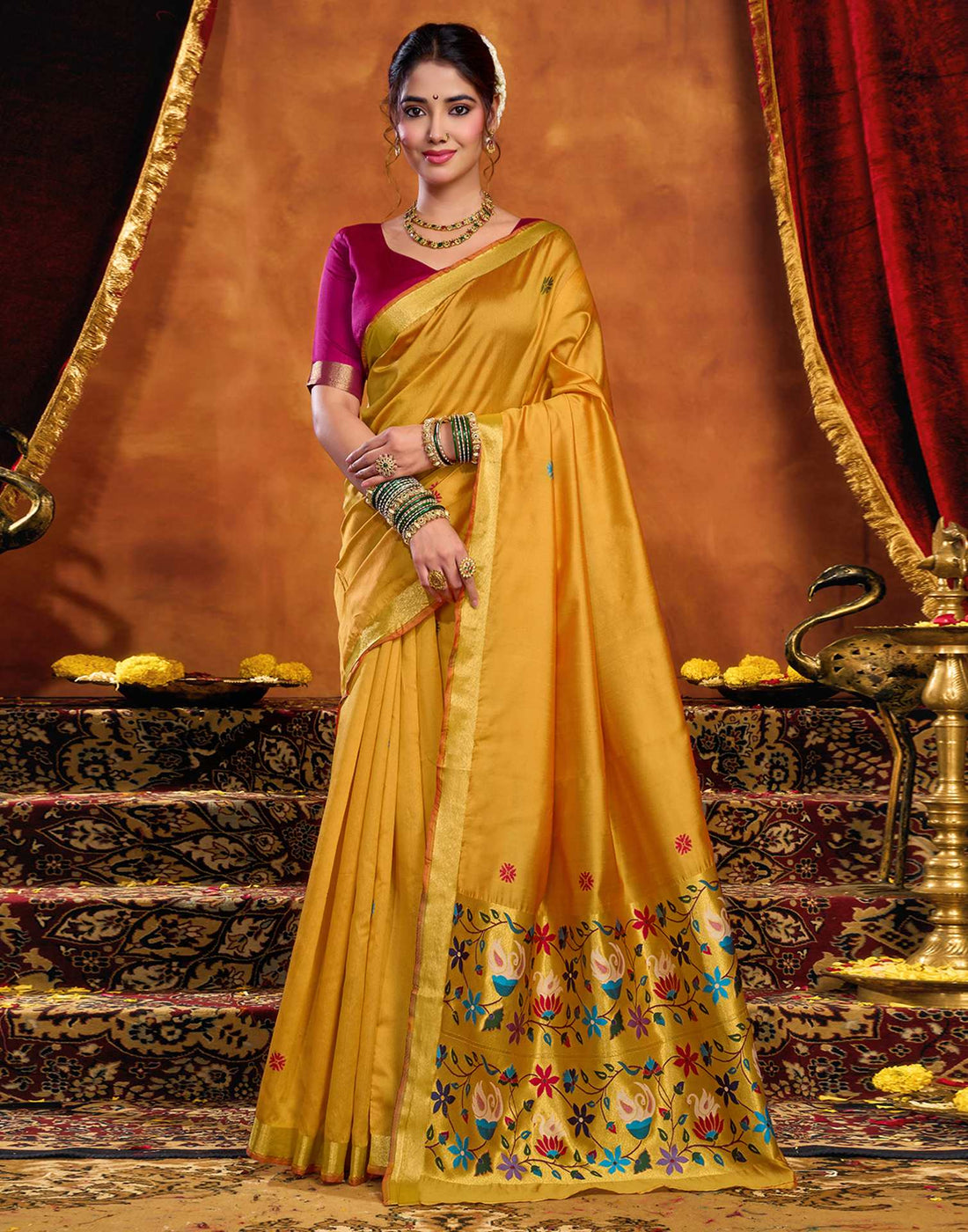 Turmeric Yellow Silk Woven Paithani Saree