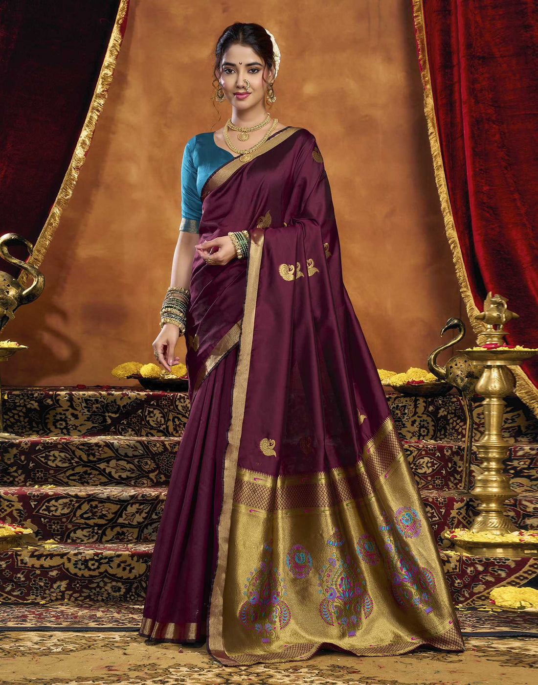 Maroon Silk Woven Paithani Saree