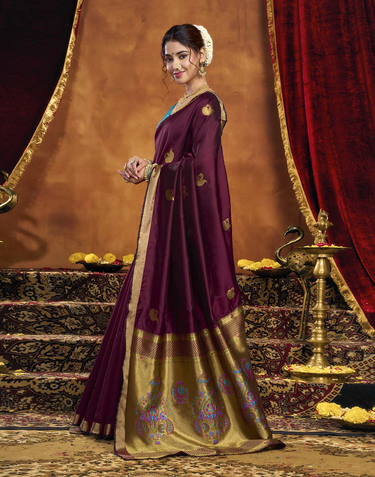 Maroon Silk Woven Paithani Saree