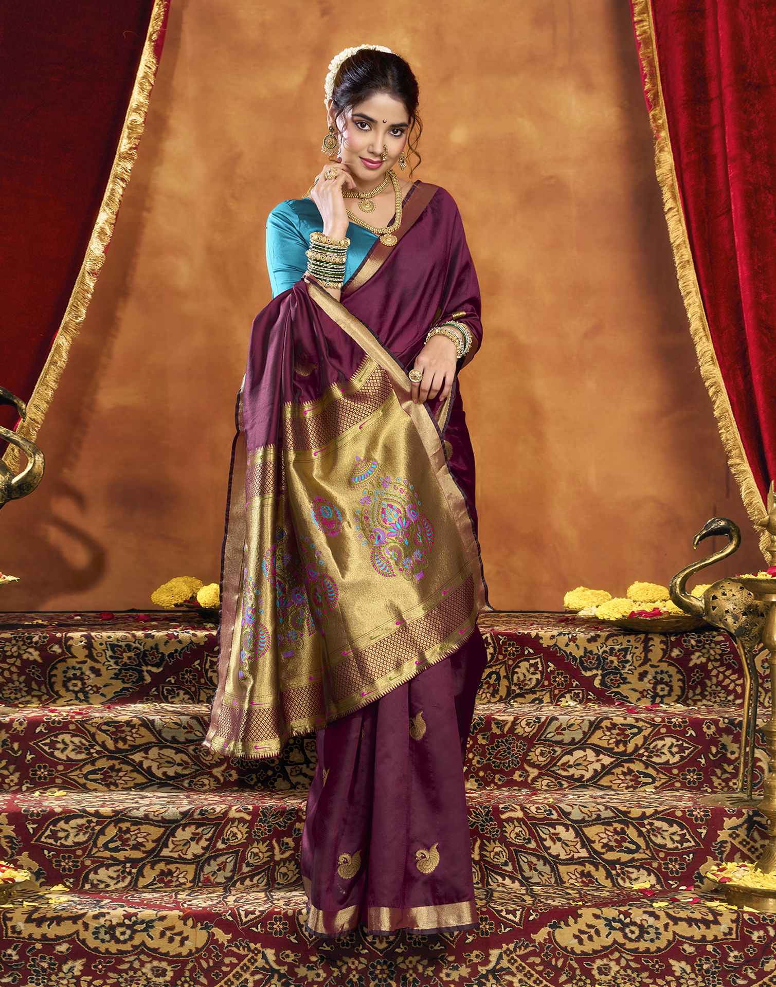 Maroon Silk Woven Paithani Saree
