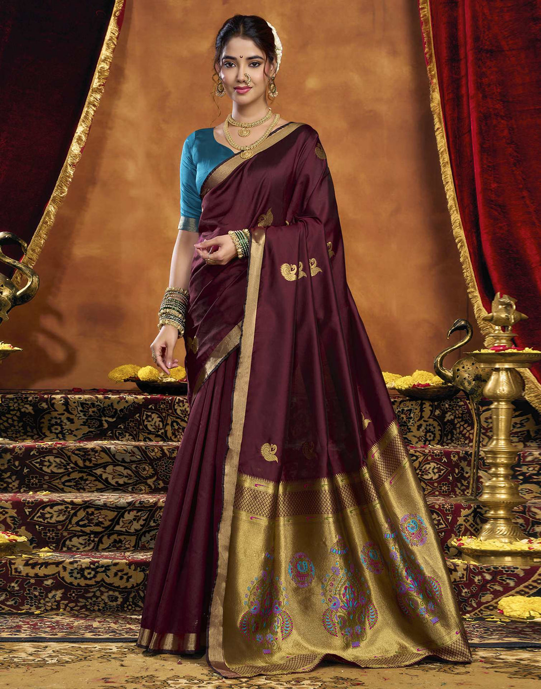 Maroon Silk Woven Paithani Saree