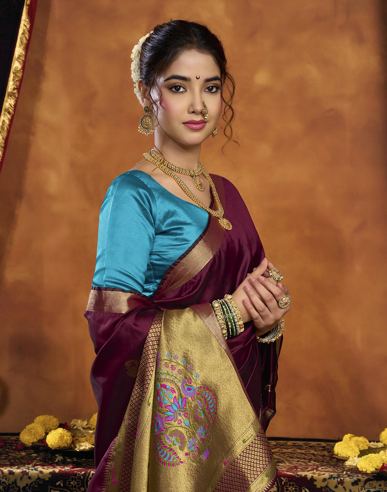 Maroon Silk Woven Paithani Saree