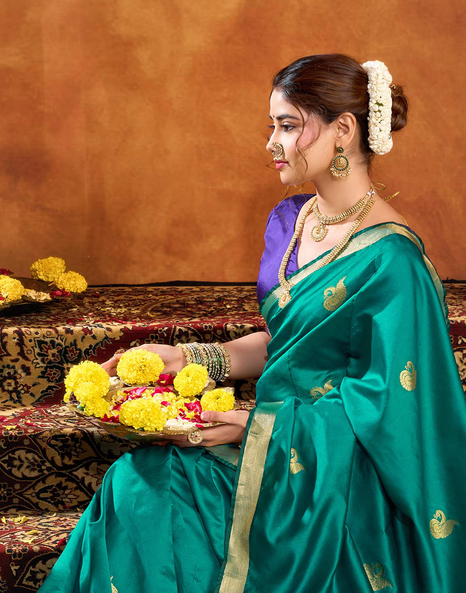 Teal Green Silk Woven Paithani Saree