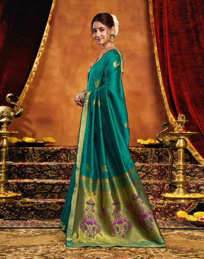 Teal Green Silk Woven Paithani Saree